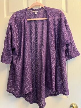 #3LuLaRoe Women’s Purple Lace Open Cardigan High Low Medium
